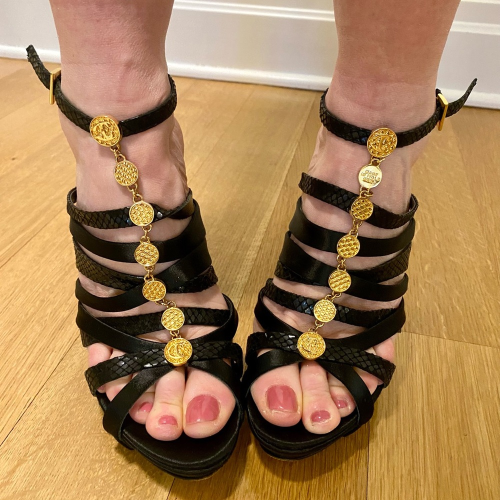 Black and Gold Strappy Women's Sandals- Just Cavalli